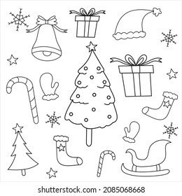 set doodle natal.Modern design elements for holiday greeting card, gift tag, label, sticker, banner, poster, postcard