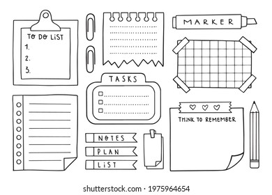 Set of doodle note paper and stationery for messages vector