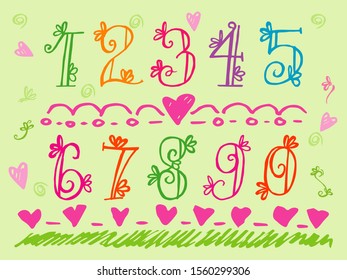 Set of Doodle Number Vector. sketch style figures, vector illustrations