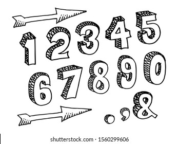 Set Of Doodle Number Vector. Sketch Style Figures, Vector Illustrations