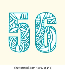 Set of doodle numbers including two numbers with abstract pattern on them. Numbers five and six.