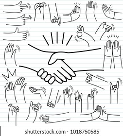 Set of  doodle on paper background.Doodles hand gestures elements