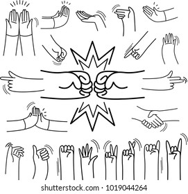 Set of  doodle on paper background.Doodles hand gestures elements