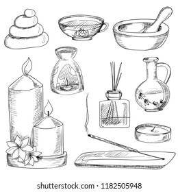 Set of Doodle on the theme of Spa and Ayurveda.