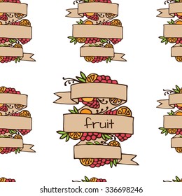 Set of doodle ornate fruit ribbons, vector retro banners with fruits
