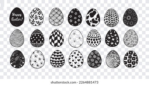 Set of doodle ornated easter eggs. Vector sketch illustration.