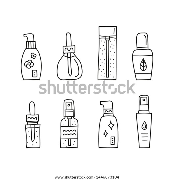 Set Doodle Outline Skincare Serum Ampoule Stock Vector (Royalty Free ...