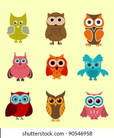 Set of doodle owls for funny decoration. Jpeg version also available in gallery