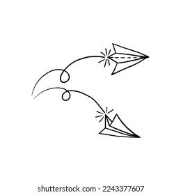 Set of doodle paper plane icon. Hand draw paper airplane. Vector Illustration.