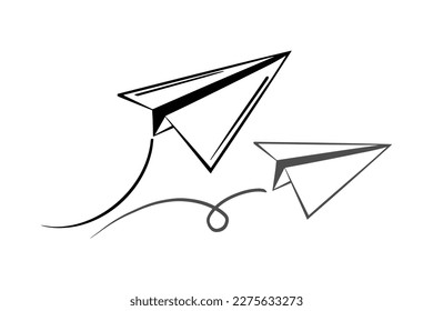 Set of doodle paper plane icon. Hand draw paper airplane. Vector Illustration.