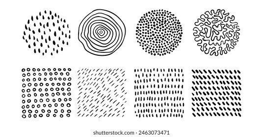 Set of doodle patterns. Abstract shapes and design elements. Trendy pattern for poster, social media and other designs. Vector illustration.