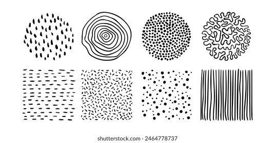 Set of doodle patterns. Abstract shapes and design elements. Trendy pattern for poster, social media and other designs. Vector illustration.