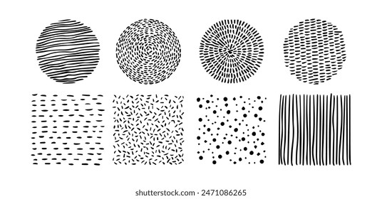 Set of doodle patterns. Abstract shapes and design elements. Trendy pattern for poster, social media and other designs. Vector illustration.