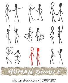 Set of doodle people collaboration isolated vector illustration
