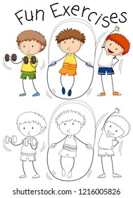 Set of doodle people excercise illustration