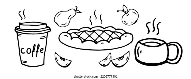 set doodle pie autumn seasone happy fall you all vector image