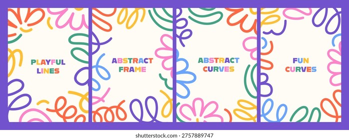 Set of doodle postcard templates with abstract curvy floral borders in pastel colors. Modern decorative cards with copy space, wavy line elements and soft clean frame compositions on white background. - Powered by Shutterstock - Get 15% off with code: PIKWIZARD15