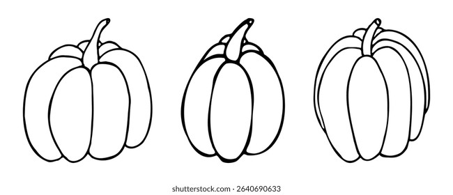 Set of doodle pumpkins in free style. Thanksgiving vector elements