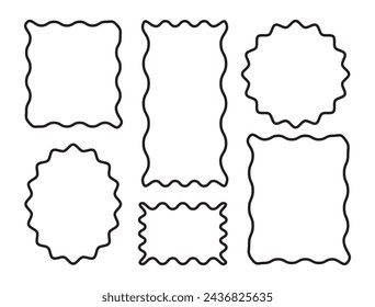 set of Doodle rectangle zig zag wave curve edge outline frame. Hand drawn wavy rectangle borders. Doodle brush drawn square design elements.