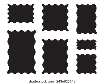 set of Doodle rectangle zig zag wave curve edge frame. Hand drawn wavy rectangle borders. Doodle brush drawn square and circle shape frame. Vector illustration