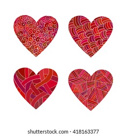 Set doodle red hearts.