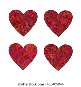 Set doodle red hearts.
