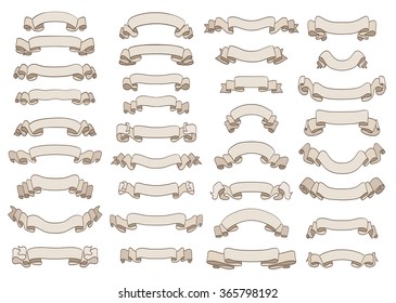 set of doodle ribbons drawing on white. vector