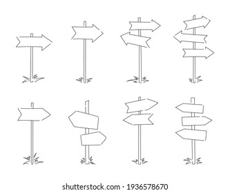 Set of doodle road sign. Simple signposts.