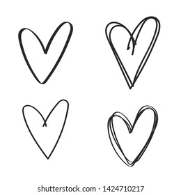 
Set of doodle rough hearts. Hand drawn vector illustration of black grunge elements on white background. Sketch of markers and highlights for design use, postcards, web, wallpapers, wrapping paper 