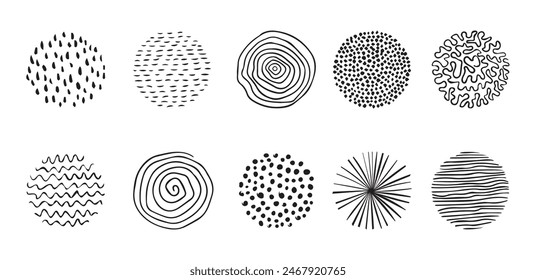 Set of doodle round patterns. Abstract shapes and design elements. Trendy pattern for poster, social media and other designs. Vector illustration.