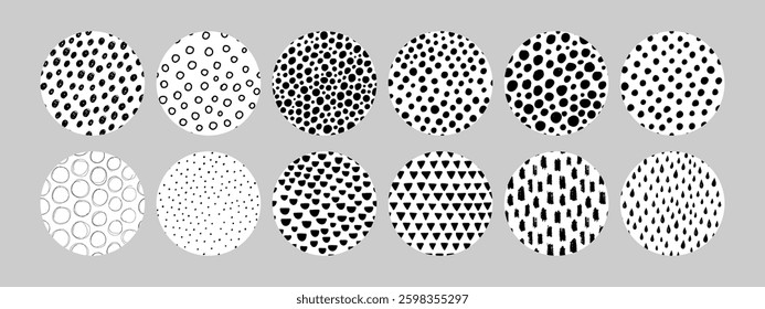 Set of doodle round patterns. Abstract shapes and design elements. Trendy pattern for poster, social media and other designs. Vector illustration.