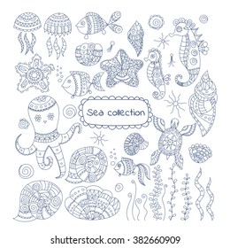Set of doodle sea elements