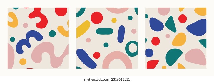 Set of doodle in seamless pattern. Abstract art background vector design with childish scribble, dot, doodle in vibrant color. Fun creative illustration for kids, fabric, prints, cover.