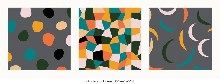 Set of doodle in seamless pattern. Abstract art background vector design with childish scribble, doodle, geometric in vibrant color. Fun creative illustration for kids, fabric, prints, cover.