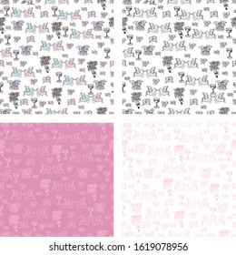 Set of doodle seamless pattern valentine