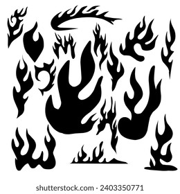 Set of Doodle the shape of a flame. Hand drawn. Vector illustration