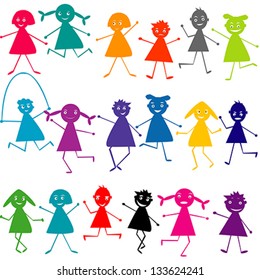 Set of doodle silhouettes of kids