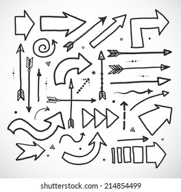 Set of doodle sketch arrows. Vector illustration.