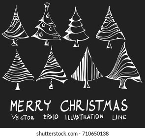 Set of Doodle sketch christmas tree Hand drawn Sketch line vector illustration