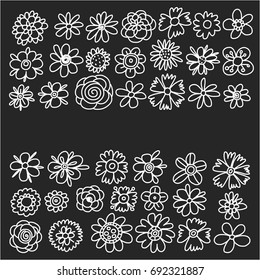 Set of doodle sketch flowers. Collection of doodle flowers icons. Vector illustration.