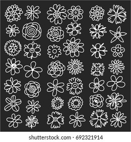 Set of doodle sketch flowers. Collection of doodle flowers icons. Vector illustration.