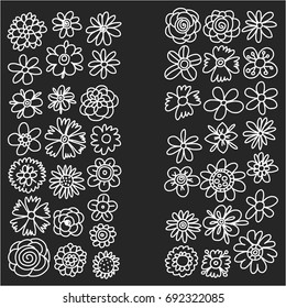 Set of doodle sketch flowers. Collection of doodle flowers icons. Vector illustration.