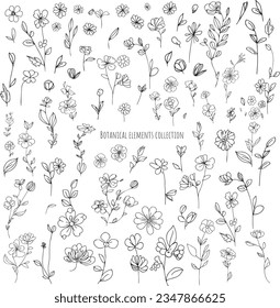 Set of doodle sketch flowers on white background. Vector illustration.
