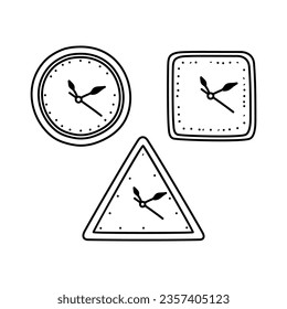 Set of doodle sketch watches, clock, Time icon in Hand drawn style. Vector illustration.