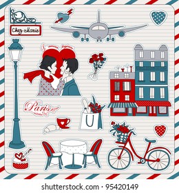 Set of the doodle sketches. Paris travel icons.