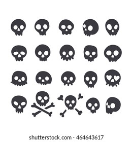 Set of doodle skulls with bones