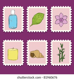 set of doodle spa pictures on the stamps