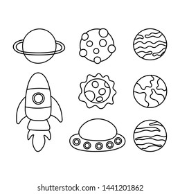 set of doodle space icons. planets cartoon style isolated on white background. vector illustration.