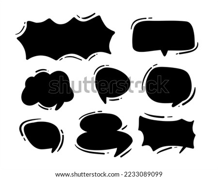 Set of doodle speech bubble text, message box design. Balloon, think concept. Vector illustration.
