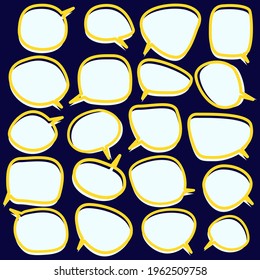 Set doodle speech bubbles on a dark background, vector speaking or talk bubble , icon text or communication